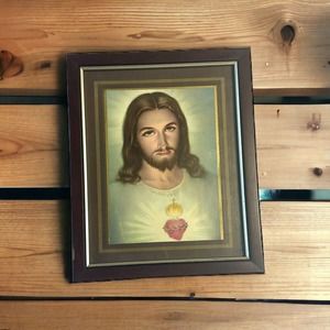 Vintage Jesus Gold Trimmed Print Framed “11in H x 9.25in L”